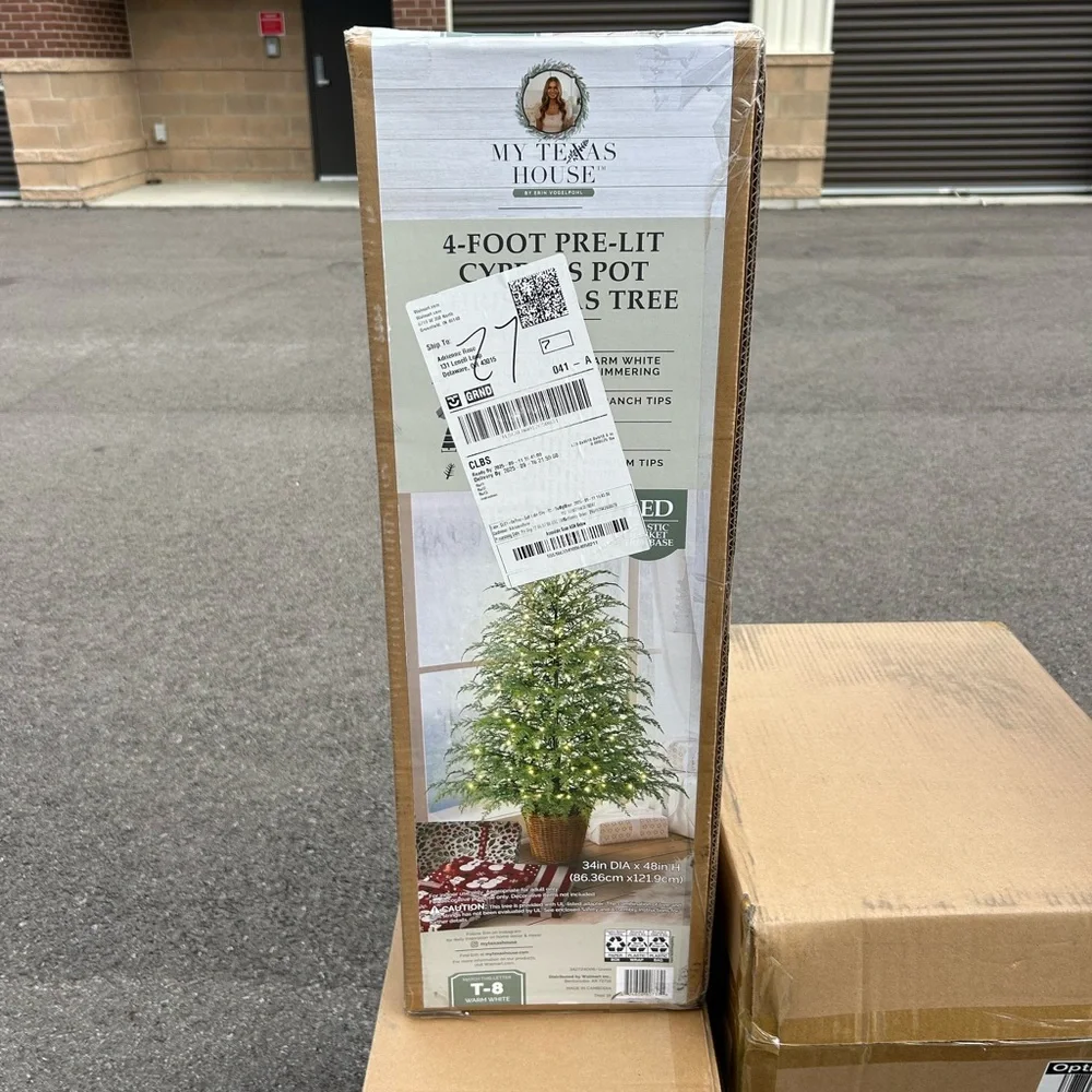 My Texas House Pre-Lit VIRAL Christmas Potted Cypress Tree 4’ w/Twinkling Lights